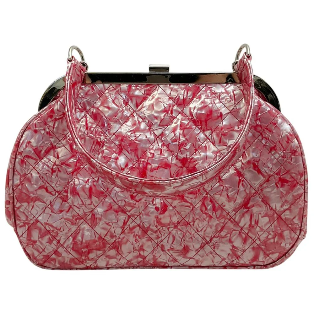 Chanel Pink Patent Leather Holographic Matelasse Satchel